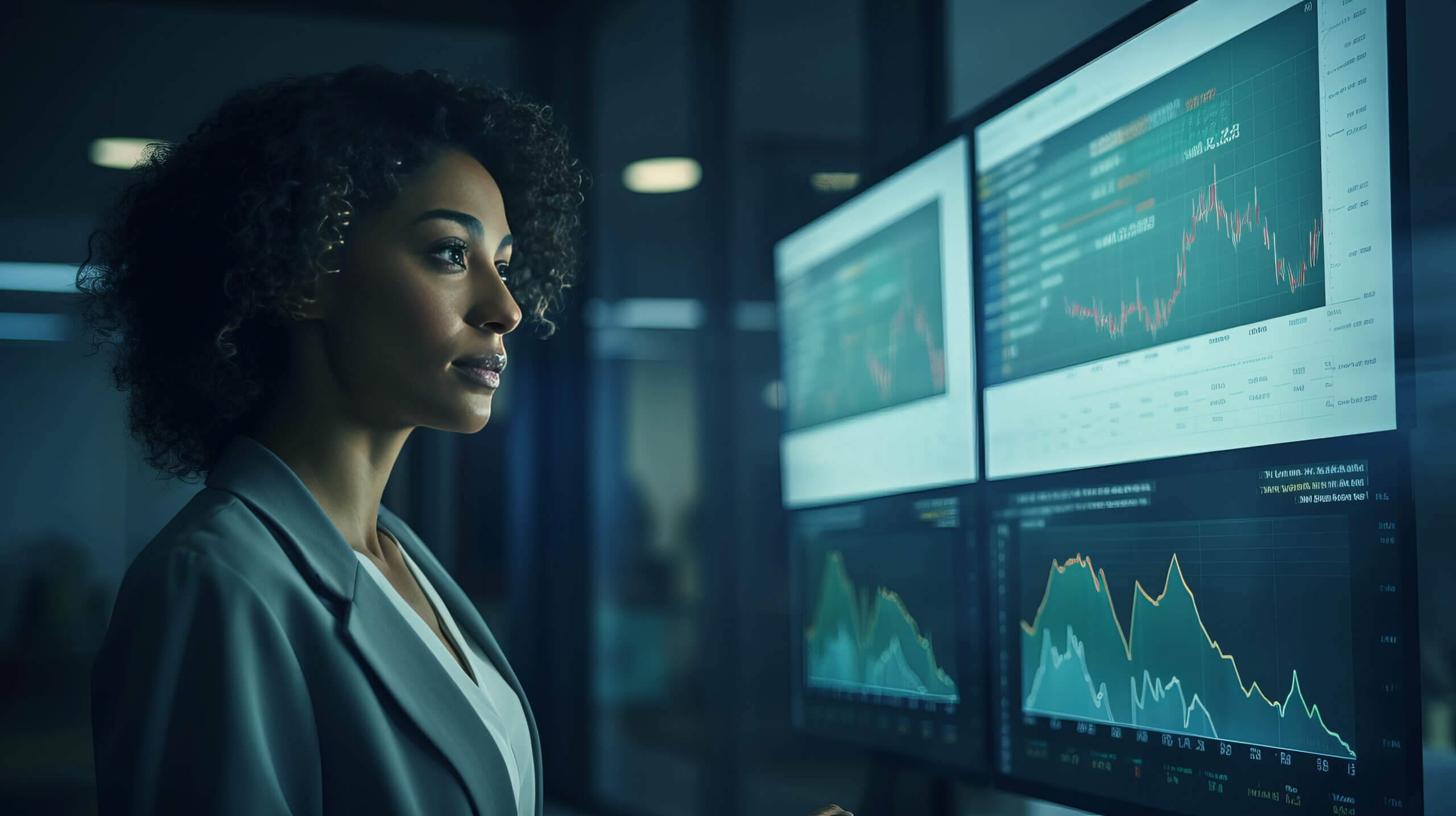 woman looking at computers, IT infrastructure