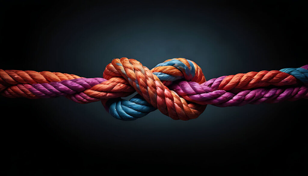 Team rope diverse strength connect partnership together teamwork unity communicate support. Strong diverse network rope team concept integrate braid color background cooperation empower power.