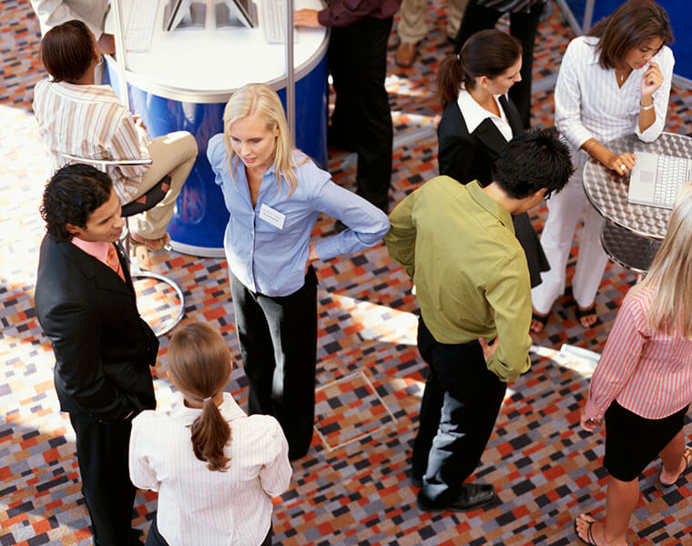 exhibitors on a trade show floor